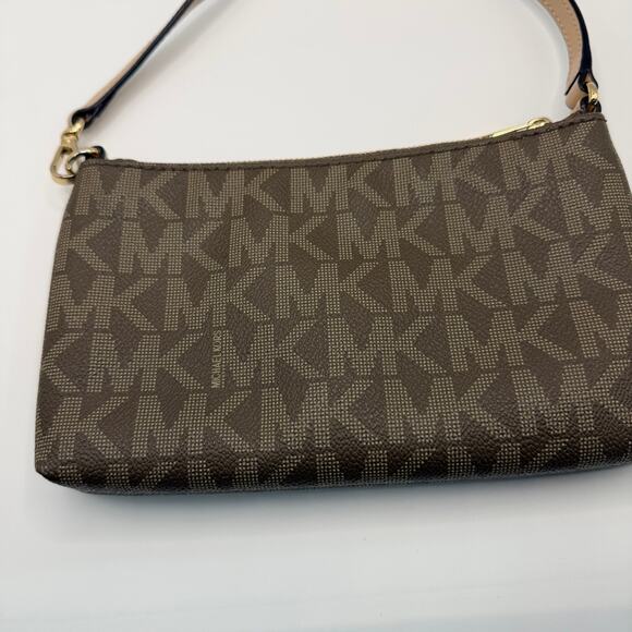 Michael Kors Brown Logo Small Leather Wristlet Shoulder Bag - Picture 3 of 9